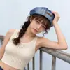 Boina de Mezclilla Lavada Estilo Retro Japonés Nueva Primavera para Mujer, Sombrero de Artista Versátil para Adelgazar la Cara, Sombrero Nube