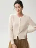 Cardigan de malha 100% cashmere, doce e fresco, para mulheres, apresentando um design de laço com contas delicado e único, uma peça versátil