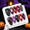 Unhas postiças de Halloween transfronteiriças, doces e legais, com formato de fantasma e amêndoa, peças de unha requintadas com flor de abóbora e banho de ouro, em estoque para atacado
