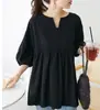 Estilo Coreano Japonês Lotte Comércio Exterior Sudeste Asiático Tamanho Grande Blusa de Tricô Tecido Musseline Bolha Cor Sólida Manga Média Solta Camisa para Mulheres