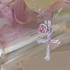 Collar con Colgante de Cruz Popular en Xiaohongshu Cubo de Azúcar Rosa Full Diamond Lujo Ligero Gama Alta Nicho Personalidad Gargantilla Versátil