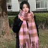 Bufanda para Mujer Otoño e Invierno Estilo Coreano Nuevo Estilo Europeo y Americano Engrosada de Moda Hilo Circular Cuadros Arcoíris Cálida para el Cuello Moda
