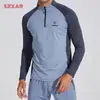 Rpoprer Ropa Deportiva de Invierno con Bloques de Color, Media Cremallera, Cuello Alto, Secado Rápido, Manga Larga, para Correr, Fitness, Entrenamiento al Aire Libre, Camiseta
