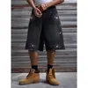 Tamanho europeu [Masculino Transfronteiriço] Shorts jeans masculinos sem elasticidade, com adornos de strass e barra desfiada, novo estilo primavera/verão