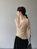 Blusa de Tricô Elegante Estilo Coreano Jiangzuo em Seda Gelada com Design Anti-Exposição, Blusa Feminina Versátil e Ajustada ao Corpo L765