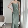 Vestido Triacetato de Seda com Alças para Mulheres Verão Solto Interno Saia Longa Design Francês Cetim Fada Fabricante