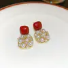 Brincos de gota Ancora vermelho prata com zircônia e diamante 2024 novos brincos de alto senso brincos de temperamento atacado