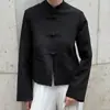 Outono/Inverno 2026 Novo Estilo Novo Estilo Chinês Jaqueta Fina com Botões Casual Solta Gola Alta Manga Sino Ombro Acolchoado Cardigan