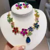 Brincos e colar de gota de flor cravejados de diamantes transfronteiriços europeus e americanos, corrente de clavícula de nicho de luxo leve, conjunto de joias para vestido de noite
