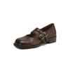 Sapatos Mary Jane de Couro Genuíno de Botão Duplo Estilo Estrangeiro Versátil Primavera 2025 Salto Médio Grosso Bico Redondo Furo Redondo Rebite Camada Única para Mulheres