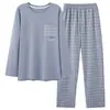 [Venta al por mayor de fábrica] Pijama de punto para hombre, Otoño, Manga larga y pantalón largo 6535, Corte holgado, Estampado, Tallas grandes, Juego de dos piezas L-4X