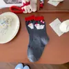 Meias Algodão Puro Femininas Cano Médio Outono e Inverno Estampa Tridimensional Cachorrinho Fofo Desenho Animado Menina Laço Estilo Coreano Estilo Preppy