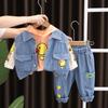 Outono 2024 Novo Conjunto de Três Peças Jeans com Capuz e Estampa de Pato para Meninos e Bebês Roupa Casual para Cabelo