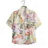 Camisa Floral de Manga Curta Estilo Resort Tailandês com Mangas Três Quartos para Homens e Mulheres, Roupa de Casal, Festival de Salpicos de Água na Praia, Camisa da Moda do Sudeste Asiático