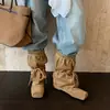 Botines de mujer hasta la pantorrilla con cordones de gamuza de vaca, nuevo estilo de otoño, botines casuales de punta cuadrada de cuero genuino con aumento interno de altura