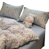 Conjunto de Quatro Peças de Fio Duplo com Borda de Concha Classe A Algodão Lavado Puro Macio e Sedoso Lençóis de Cama Capa de Edredom Cama Lençóis de Cama Conjunto de Três Peças Solteiro para Dormitório 4