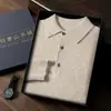 Suéter de cashmere com gola polo para homens, cashmere de cabra, camada base de lã para outono e inverno, suéter de tricô folgado