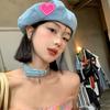 Boina de Cowboy Love para Mulheres Primavera e Verão Estilo Coreano Mostrador de Rosto Pequeno Bei Bei Pintores Chapéu Estilo Japonês Chapéu Wai de Cabeça Grande