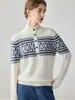 Suéter de Cachemira Jacquard Fair Isle con Media Botonadura para Mujer, Suéter de Punto Grueso Holgado Estilo Étnico para Invierno