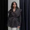 Exportação Transfronteiriça de Roupas Femininas Europeias e Americanas Novo Estilo de Moda 2026: Conjunto de Três Peças com Xale, Cintura de Amarrar e Camisa de Manga Longa Xadrez