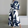 Vestido Cruzado Europeo y Americano 2026 Estilo Nuevo Casual de Oficina Moda Cuello Polo Manga Larga con Cintura Elástica y Dobladillo Amplio