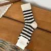 Calcetines de Lana para Mujer, Nuevo Estilo Japonés Otoño e Invierno, Patrón Trenzado Rayado, Hasta la Mitad de la Pantorrilla, Gruesos, Cómodos, Cálidos, Calcetines Caídos, Al Por Mayor