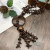 Joia Colar Joia de Madeira Marrom Colar Longo Retrô Estilo Algodão e Linho Colar Transfronteiriço Corrente Longa
