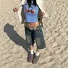 Shorts Jeans Vintage para Mulheres, Lavados Versáteis de Cintura Alta Retos Largos Emagrecedores Calças Capri Jeans