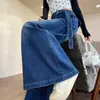 Calça Jeans Wide Leg Retro Azul Levemente Flare para Mulheres, Outono 2026, Cintura Alta, Solta, Emagrecedora, Drapeada, Perna Reta, Comprimento Total A13644
