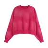 Sudadera Pesada Lavada Desgastada con Spray de Caballo Cuello Redondo para Mujer Chaqueta Corta Retro Batik Sexy Top Pulóver