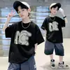 Camiseta de Verão de Manga Curta para Meninos 2026 Nova Roupa de Verão Infantil para Meninos, Algodão Puro Manga Meia Manga Marca Tendência para Crianças Maiores
