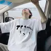 Camiseta de Manga Corta de Algodón Puro para Hombre Marca de Moda Verano Holgada Manga de Cinco Puntos Nuevo Estilo Celebridad de Internet Moderna ins Top Sencillo con Estampado para Hombre