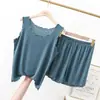Pijama de seda helada con bordes de volantes, nuevo estilo de verano, conjunto de top sin mangas holgado y shorts para mujer, conjunto de dos piezas para estar en casa para mujer