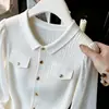 Comercio Exterior Otoño/Invierno 2026 Estilo Coreano Cardigan de Punto con Manga de Campana Suéter Abrigo de Cuello Redondo para Mujer Top de Manga Larga