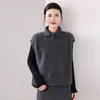 Chaleco sin mangas de cuello alto para mujer, mezcla de lana, cachemir y seda, color liso, abotonado, cepillado, estilo cárdigan, para capas