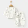 Conjunto de Gaze para Bebê, Roupas de Casa para Bebê, Tops e Calças de Fibra de Bambu de Manga Longa, Roupas de Verão com Ar Condicionado para Crianças Meninas