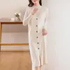 Vestido Suéter Gola V 100% Lã Feminino Outono e Inverno Novo Estilo Coreano Aparência Slim Saia Interna Roupa Externa Moda Malha Slim Saia