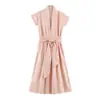 Comercio Exterior 2026 Verano Nuevo Estilo Europeo y Americano Moda Femenina Vestido Camisa Sexy con Cinturón 2266015