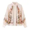 Ropa de mujer transfronteriza 2026 Moda europea y americana casual holgada de un solo pecho abotonada al frente estampada con cuello mao para mujer E26469