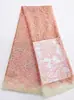 Jiaxin Textil Verano Malla de Flores Oscuras Hilo de Poliéster Dorado Tela Bordada Rosa Montañosa Moda Europea y Americana Tela para Vestido