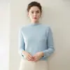 Suéter de Cachemira 100% Pura para Mujer Otoño e Invierno Nuevo Espesado Cuello Alto Medio Tejido Suéter de Fondo Aspecto Holgado Adelgazante Suéter Corto