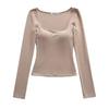 Nuevo Top Térmico de Manga Larga para Mujer Otoño e Invierno, Camiseta Delgada de Cuello Cuadrado, Camisa Base para Interiores, Camisa Base de Color Sólido