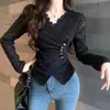 Estilo Chanel estilo palácio V-neck escovado com renda na barra blusa feminina 2023 outono e inverno roupa íntima top de desejo puro blusinha