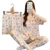 Pijama de coelho floral em desenho animado feminino de verão com manga curta, terno de três peças, algodão nuvem, doce, alta qualidade, roupas de casa, atacado