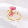 Ajuste de Anel de Pérola, Sensação de Luxo, Anel de Folha de Bordo com Esmalte Degradê, Anel Aberto DIY Versátil e Elegante