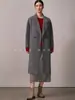 Abrigo de lana cachemira de doble cara, corte recto, manga raglán, solapa grande, doble botonadura, suave y con caída, abrigo delgado elegante