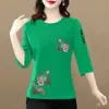 Camiseta de Comercio Exterior Transfronterizo de Siete Mangas para Mujer, Estilo Madre de Mediana Edad, Holgada Talla Grande, Adelgazante, Top que Disimula el Vientre, Prenda Base