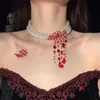 Collar Gargantilla de Perlas Sangrantes Estilo Gótico de Halloween Accesorios de Cosplay Novia Fantasma Cadena para la Clavícula