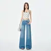 Jeans de Tiro Bajo Ligeramente Acampanados para Mujer, Nuevo Estilo Otoño 2025, Elásticos, No Ajustados, Versátiles, Pantalones Acampanados Estilo Americano para Chicas Modernas