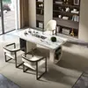 Conjunto de mesa de centro e cadeiras em pedra de luxo leve ultra-cristal, mesa de chá moderna minimalista para escritório e casa com chaleira integrada